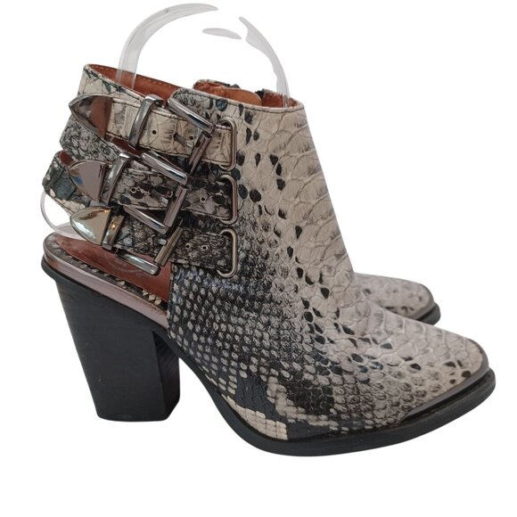 Jeffrey Campbell Ankle Booties Ibeza Carlton Snake Python Buckle Heels Size 6.5 - Picture 1 of 16